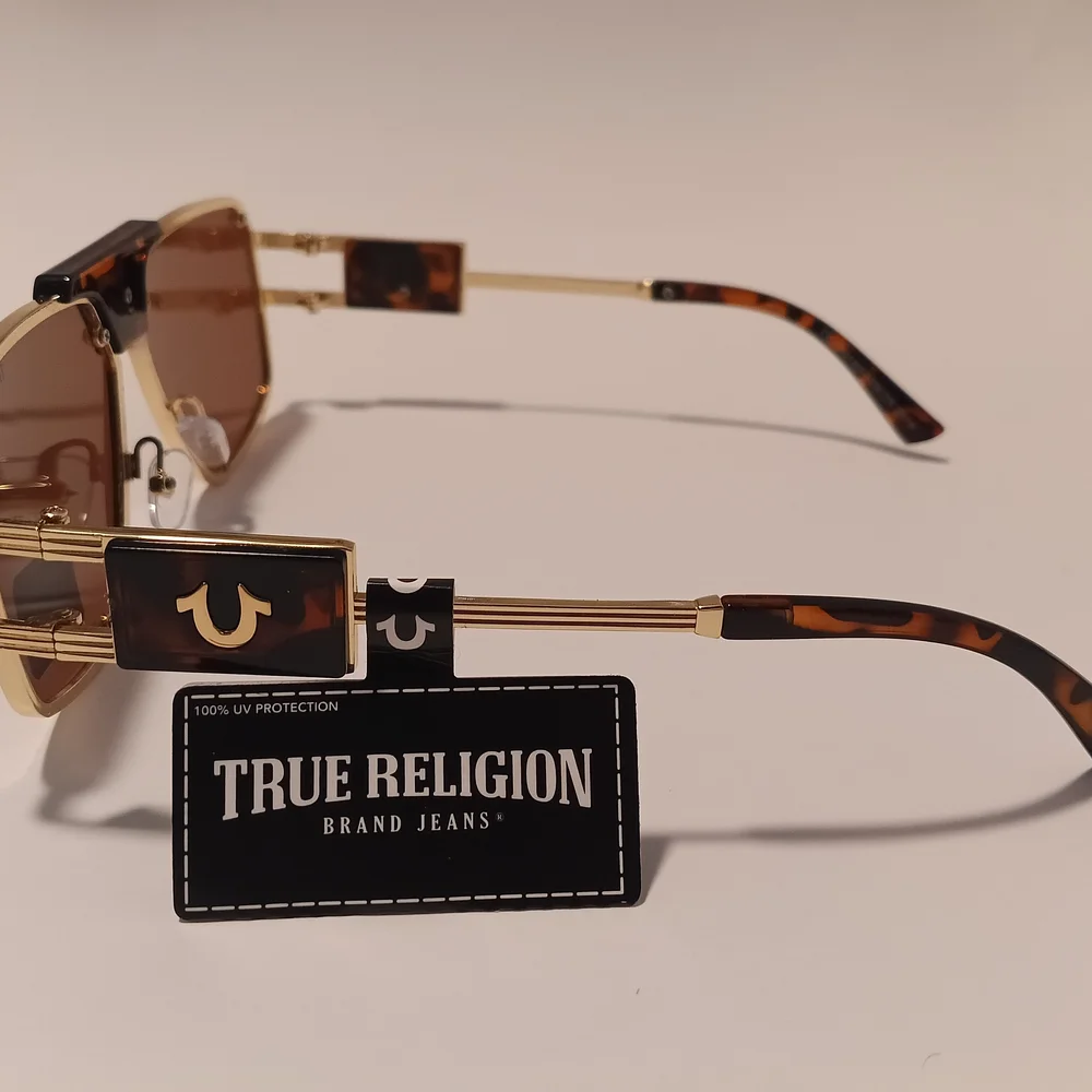 True Religion Aviator Sunglasses Brown Lens Gold Frame 100% UV Protection UNISEX